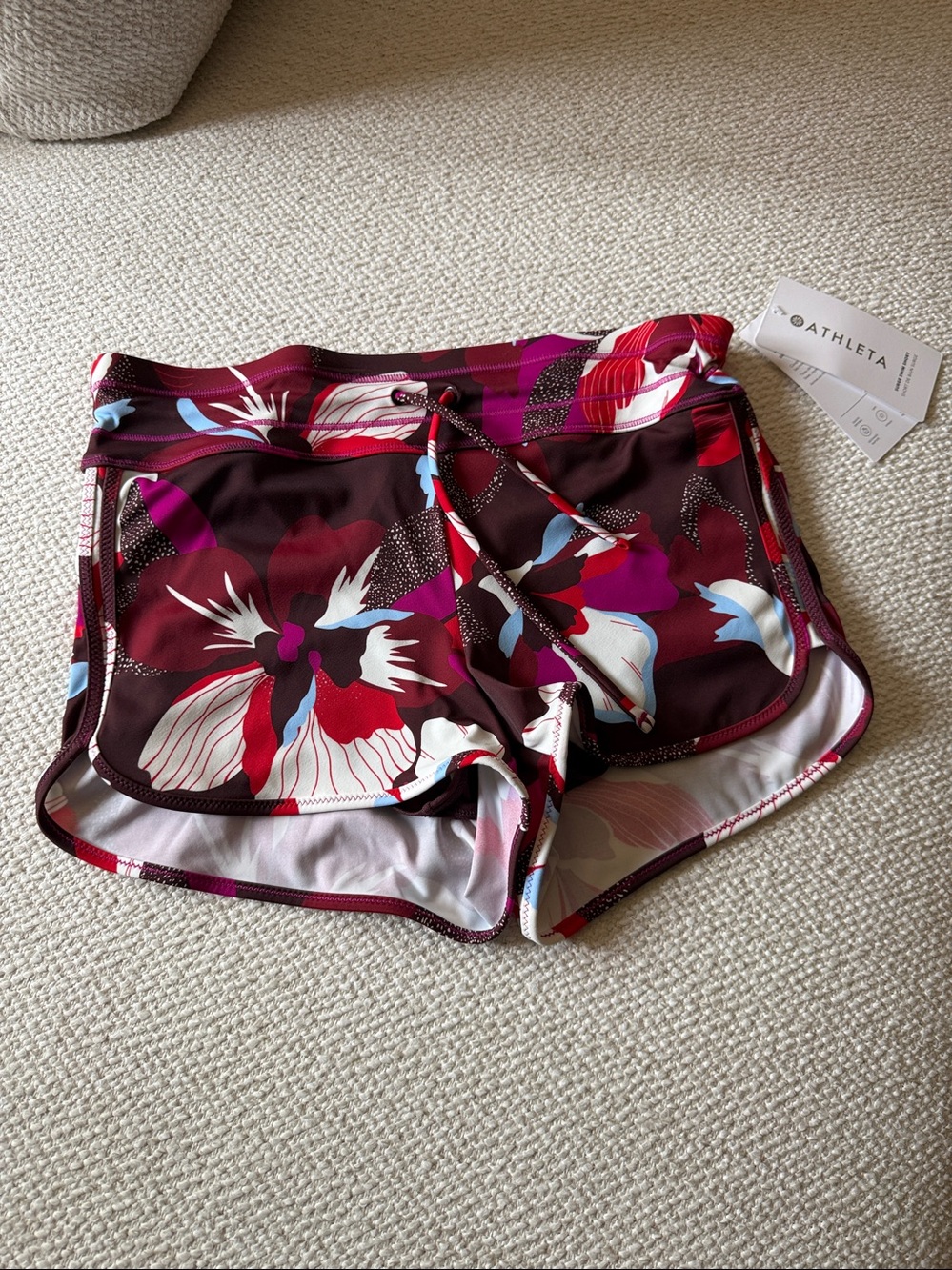 Athleta Burgundy Floral Tankini with Matching Swim Shorts NWT 34D / 34DD -XXS - Picture 6 of 11